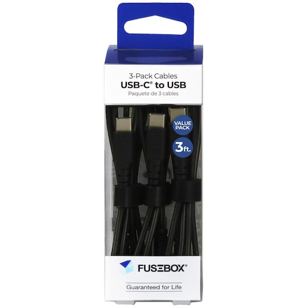 Fusebox Fusebox Black PVC USB-C Cable For Smartphones 3 ft. L 131 3608 FB2 - main